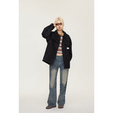 Unisex Jacket Vintage Coat Loose Casual Polo Collar Workwear Jacket